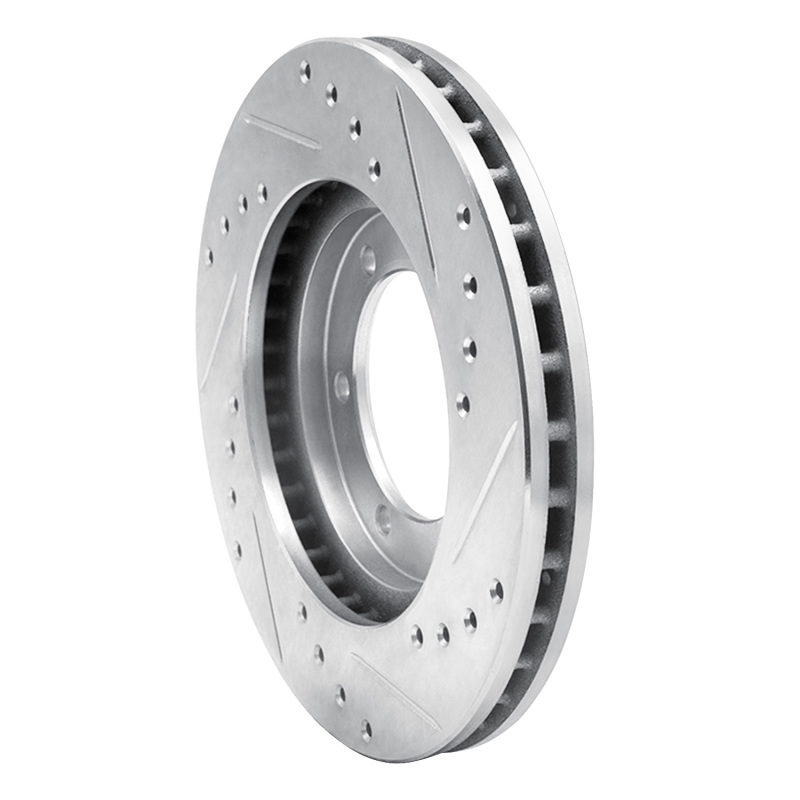 Nissan NP300 Brake Rotor (1) - Front Left - R1 Concepts - Drilled & Slotted - Silver - `98-`15